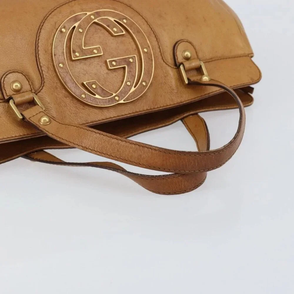 GUCCI Interlocking Hand Bag Leather Brown Gold - Picture 7 of 16